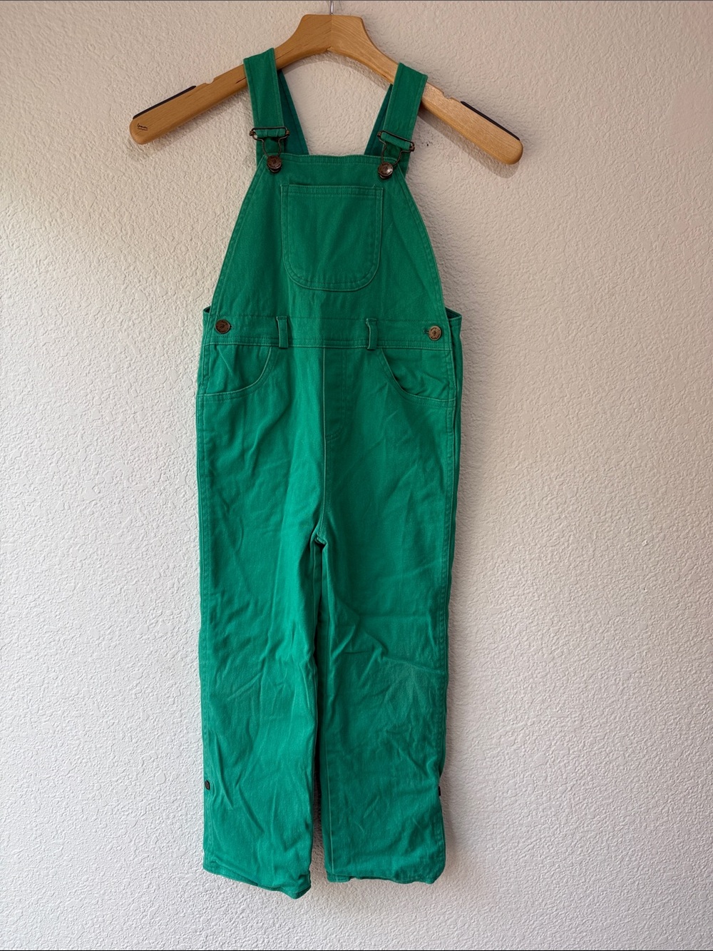 Dotty Dungarees Kids Green Cotton Bib Overalls Adjustable Straps Sz 6-7 Y